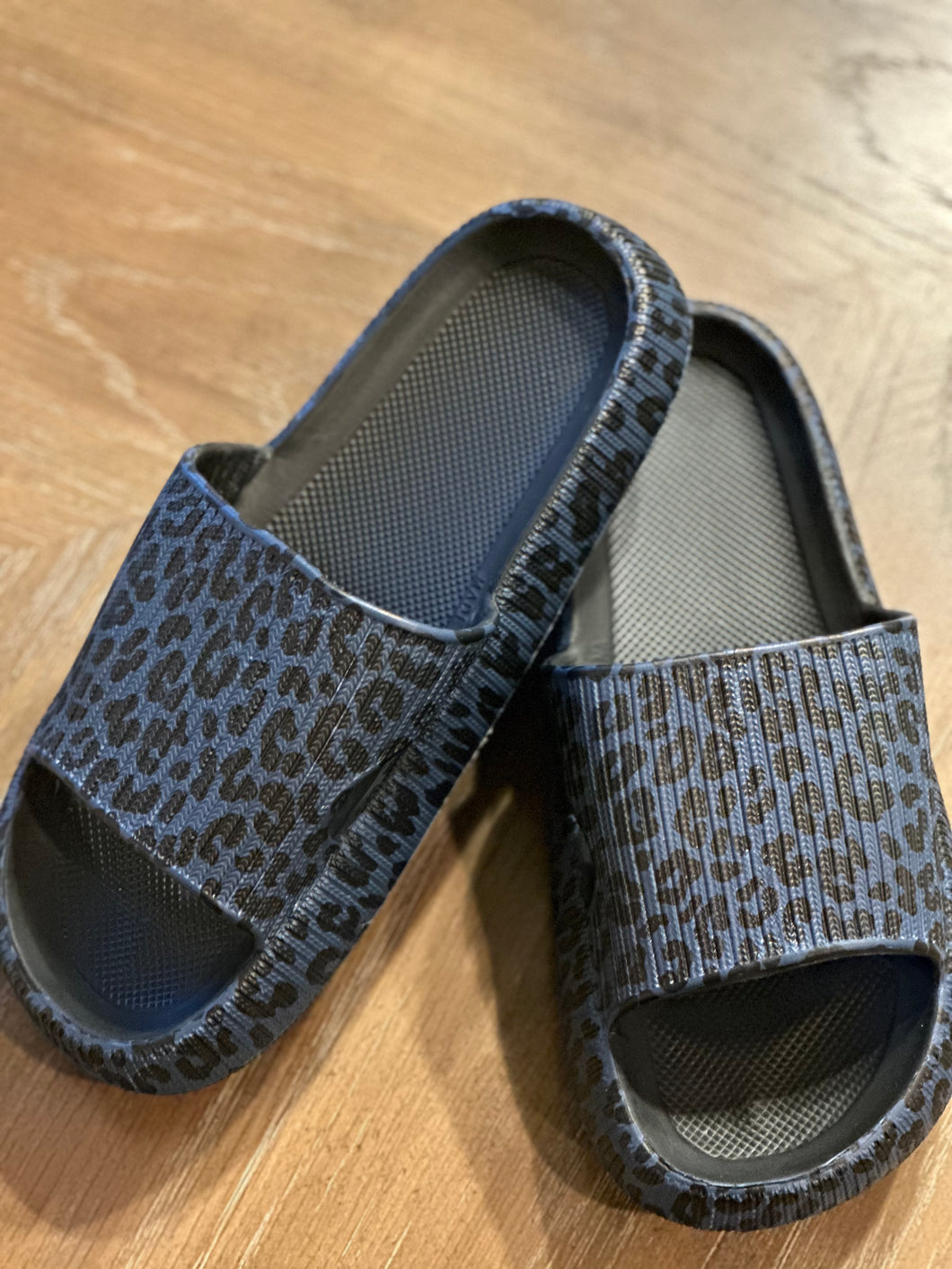 Blue Leopard Slides