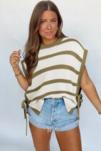Load image into Gallery viewer, Mocha stripped tie side knitted top
