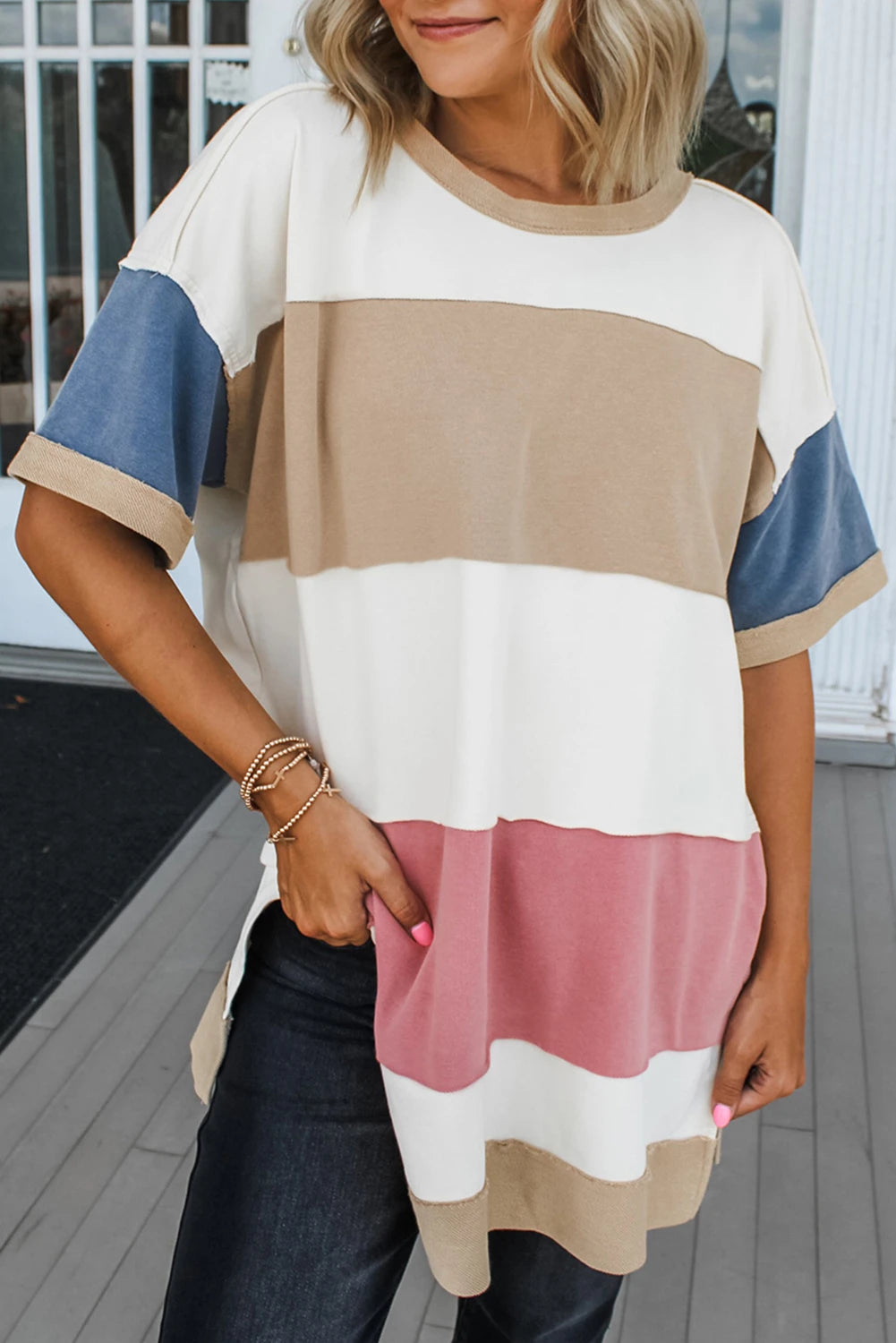 Color Block side split shirt
