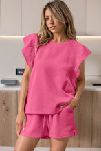 Load image into Gallery viewer, PINK TEXTURED RUFFLE TOP AND SHORT SET

