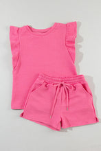 Load image into Gallery viewer, PINK TEXTURED RUFFLE TOP AND SHORT SET
