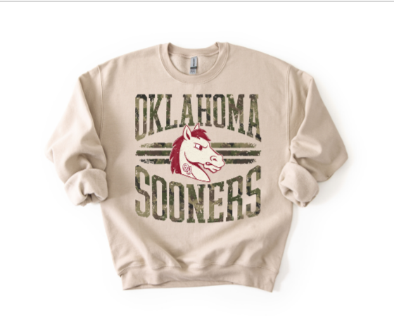 VINTAGE CAMO MASCOT SOONER CREWNECK SWEATSHIRT