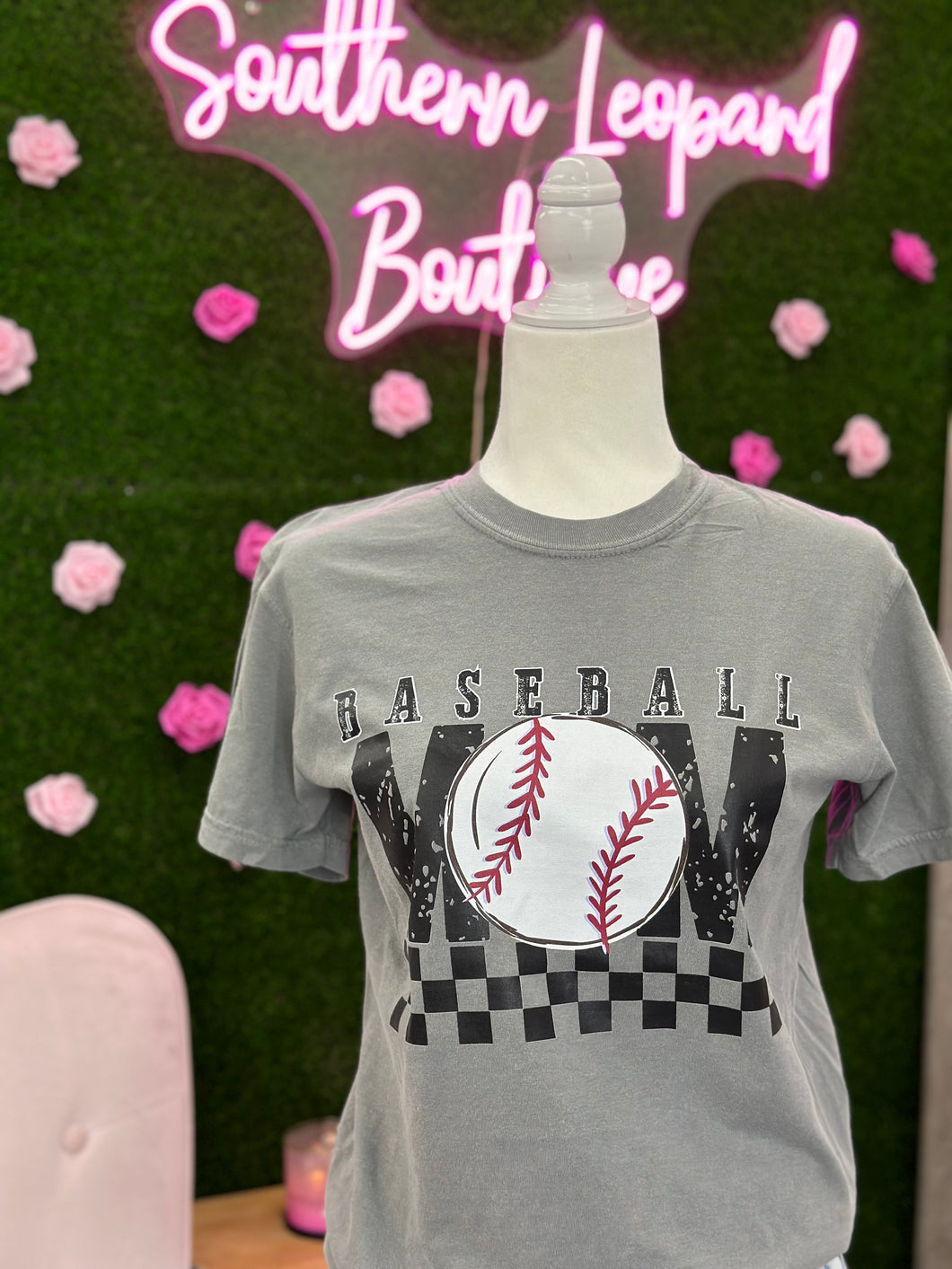 Checkered Baseball Mom Tee