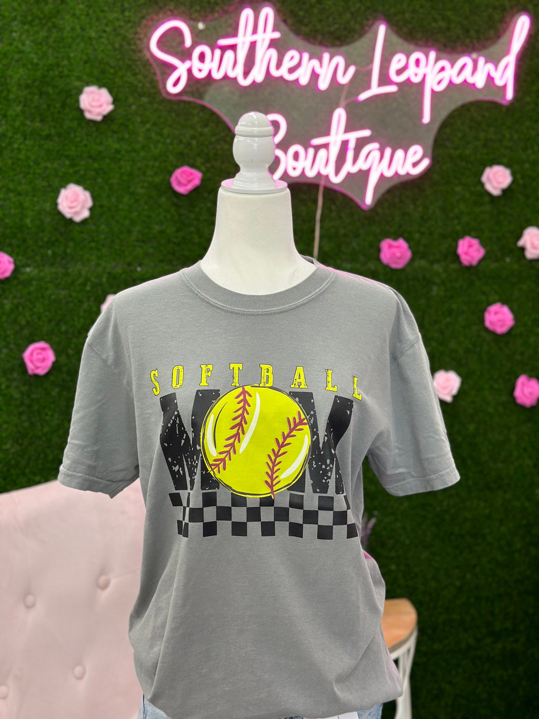 Checkered Softball Mom Tee