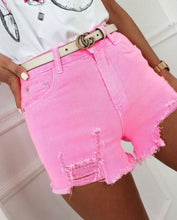 Load image into Gallery viewer, Hot Pink Destroyed Denim Shorts
