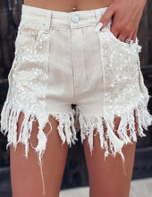 Load image into Gallery viewer, Sequin + Distressed Fringe Shorts
