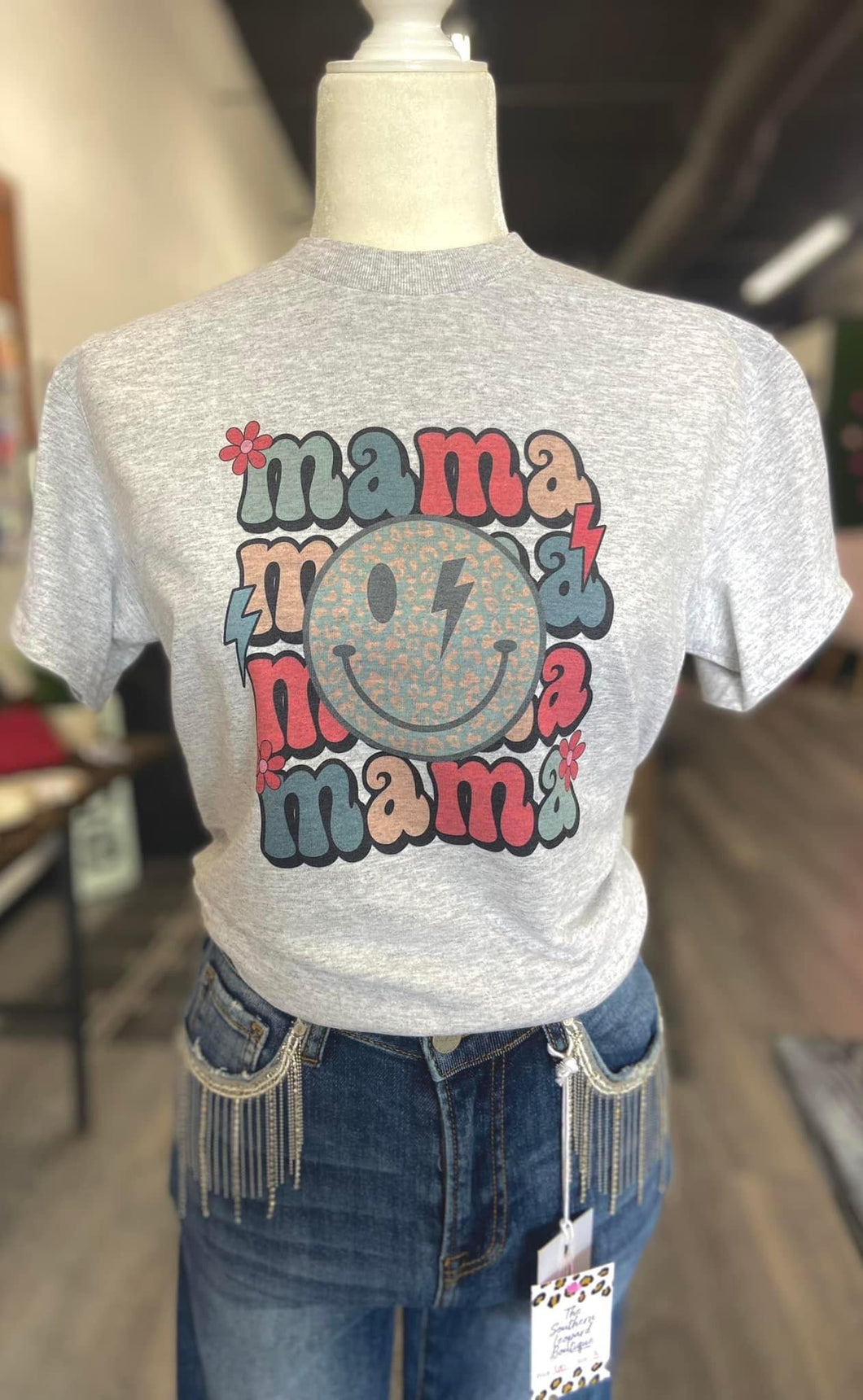 Lightening bolt smiley mama tee